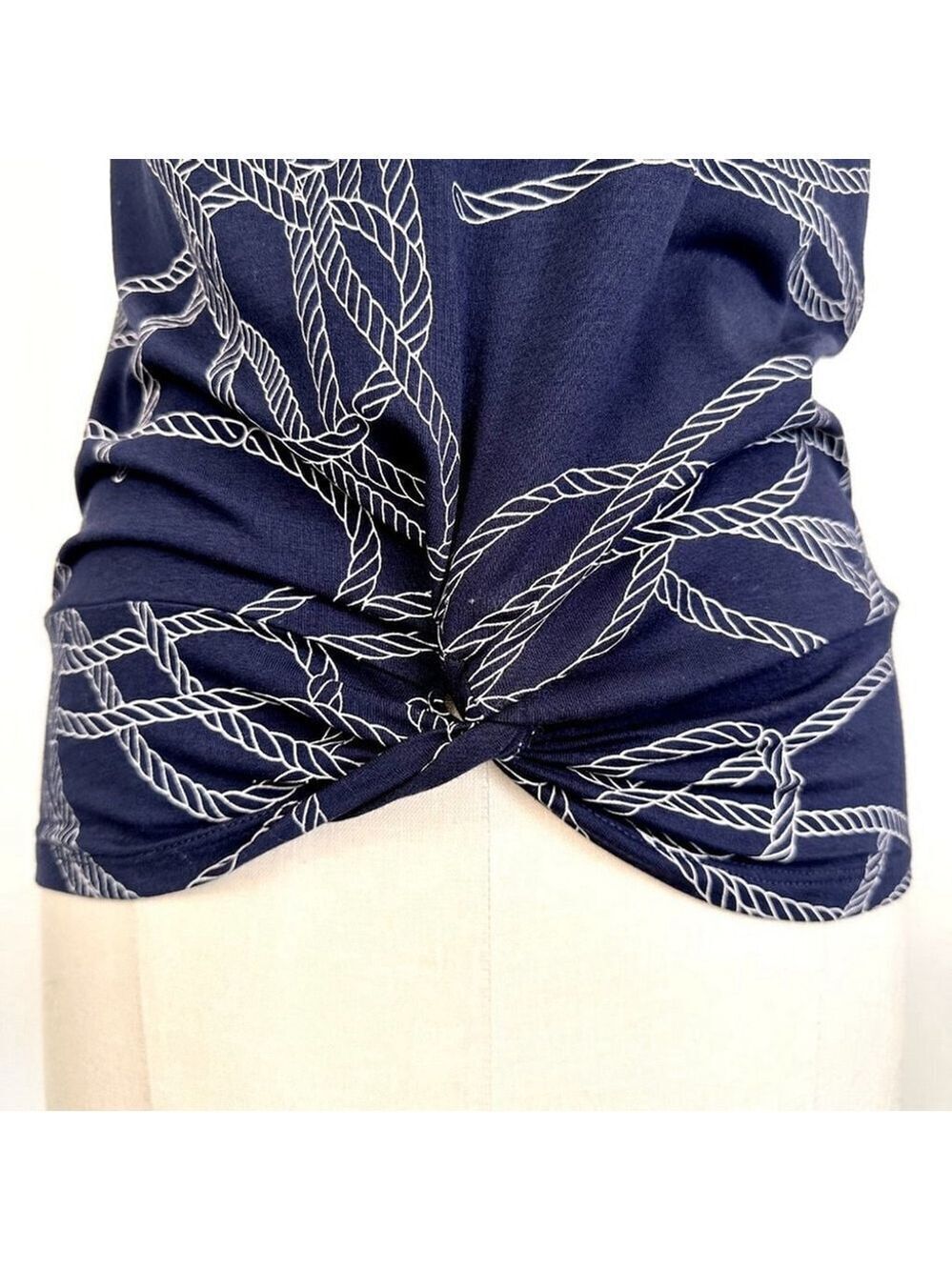 Dex Short Sleeve Patterned Top Navy Blue Womens Small Twist Tie Front - Picture 2 of 10